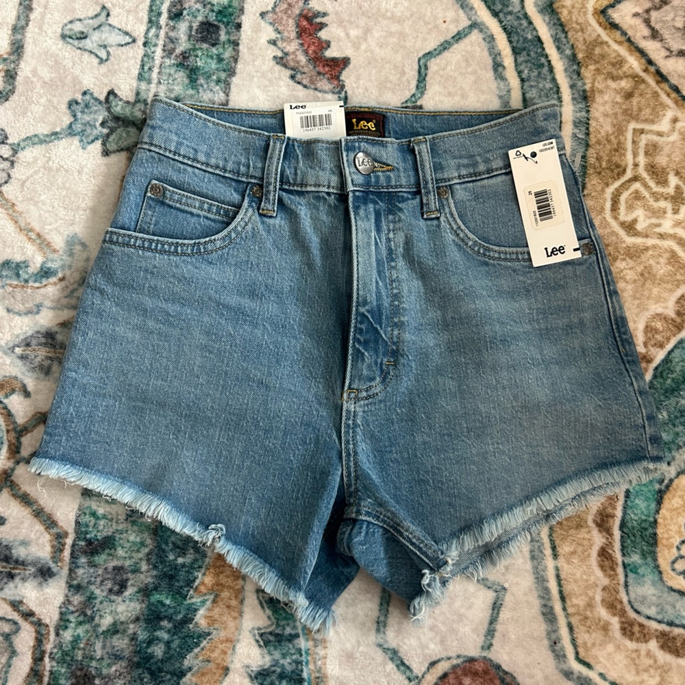 Lee Blue Jean Shorts with Distressed Hem